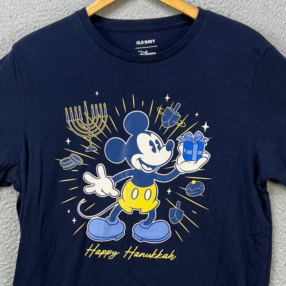 Old Navy Disney‎ T-Shirt Happy Hannukah Tee Unisex Large Navy Blue Mickey Mouse